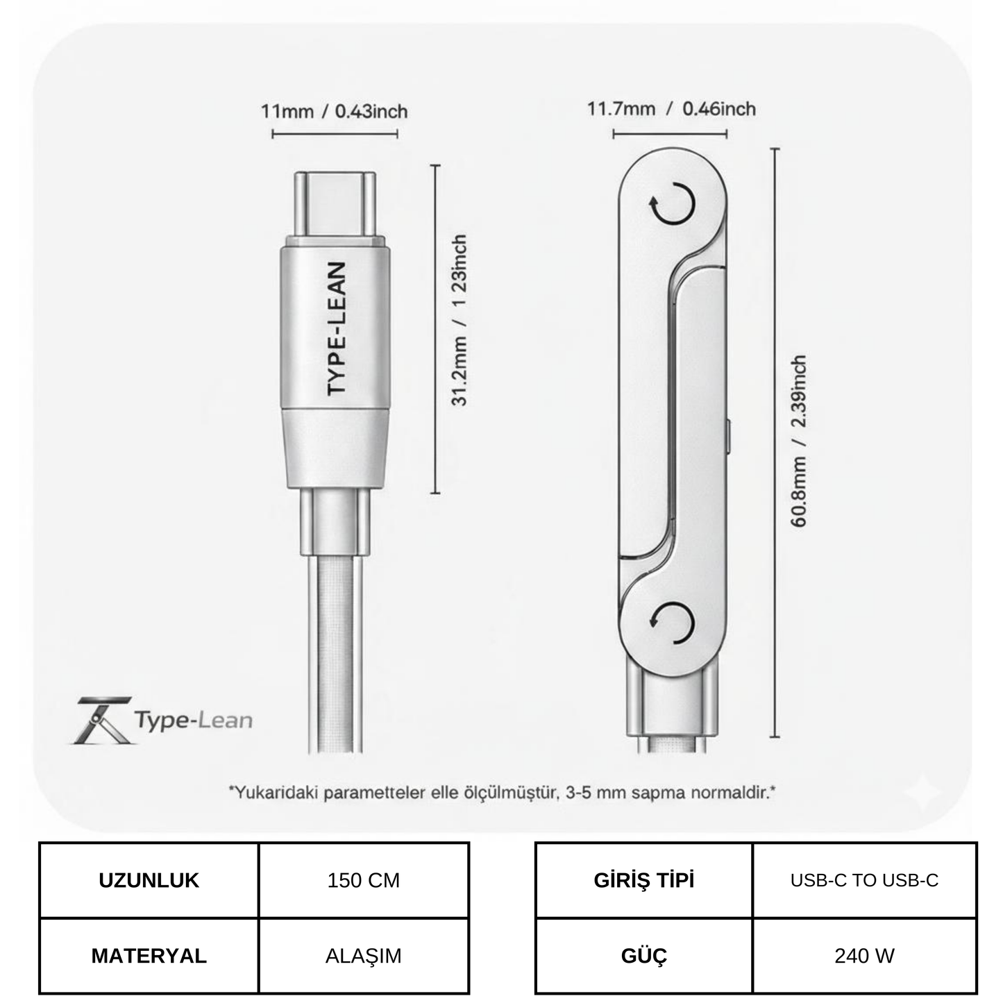 STANDLI HIZLI ŞARJ KABLOSU